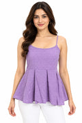 LOMEE Lilac embroidered cotton peplum top, front model view